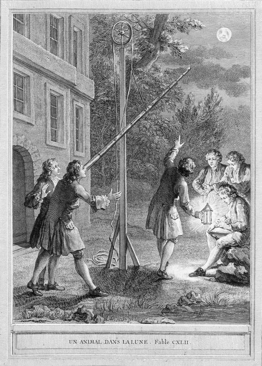 Ilustración de la fábula “Un animal en la luna” de Jean de la Fontaine de Unknown artist
