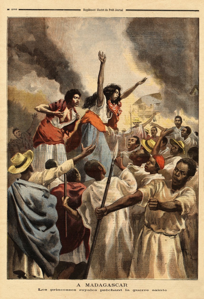 En Madagascar, la princesa real (la hermana y tía de la reina) predica la guerra santa contra Francia. Grabado en "Le petit journal" 9/09/1894. Colección Selva de Unknown artist