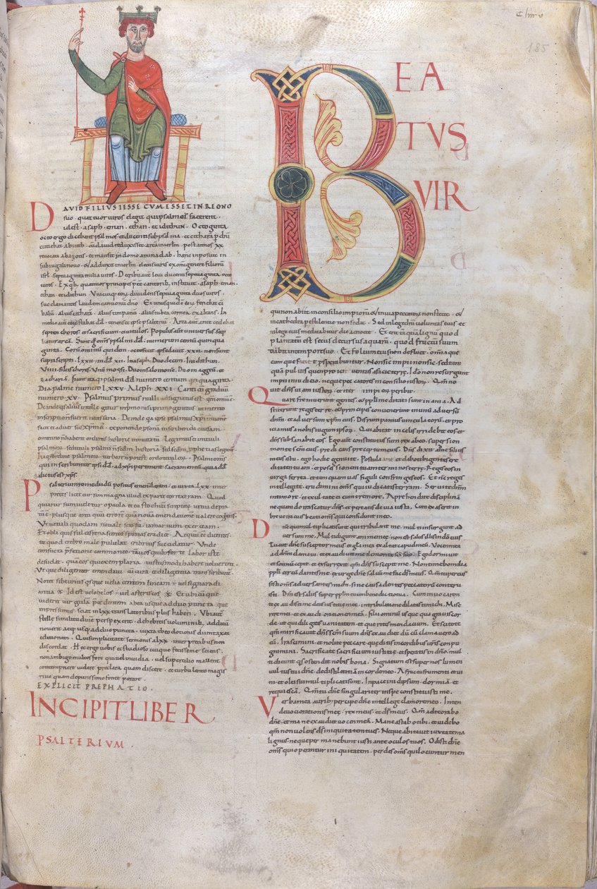 Incipit David, Beatus; Incipit de los Salmos, siglo XI (miniatura, manuscrito membranoso) de Unknown artist