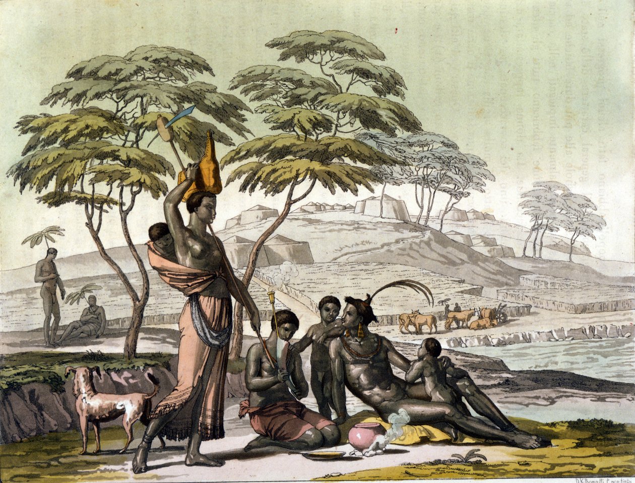 Indio de Botsuana (Bechuanalandia). Grabado en “El traje antiguo y moderno” de Jules Ferrario de Unknown artist