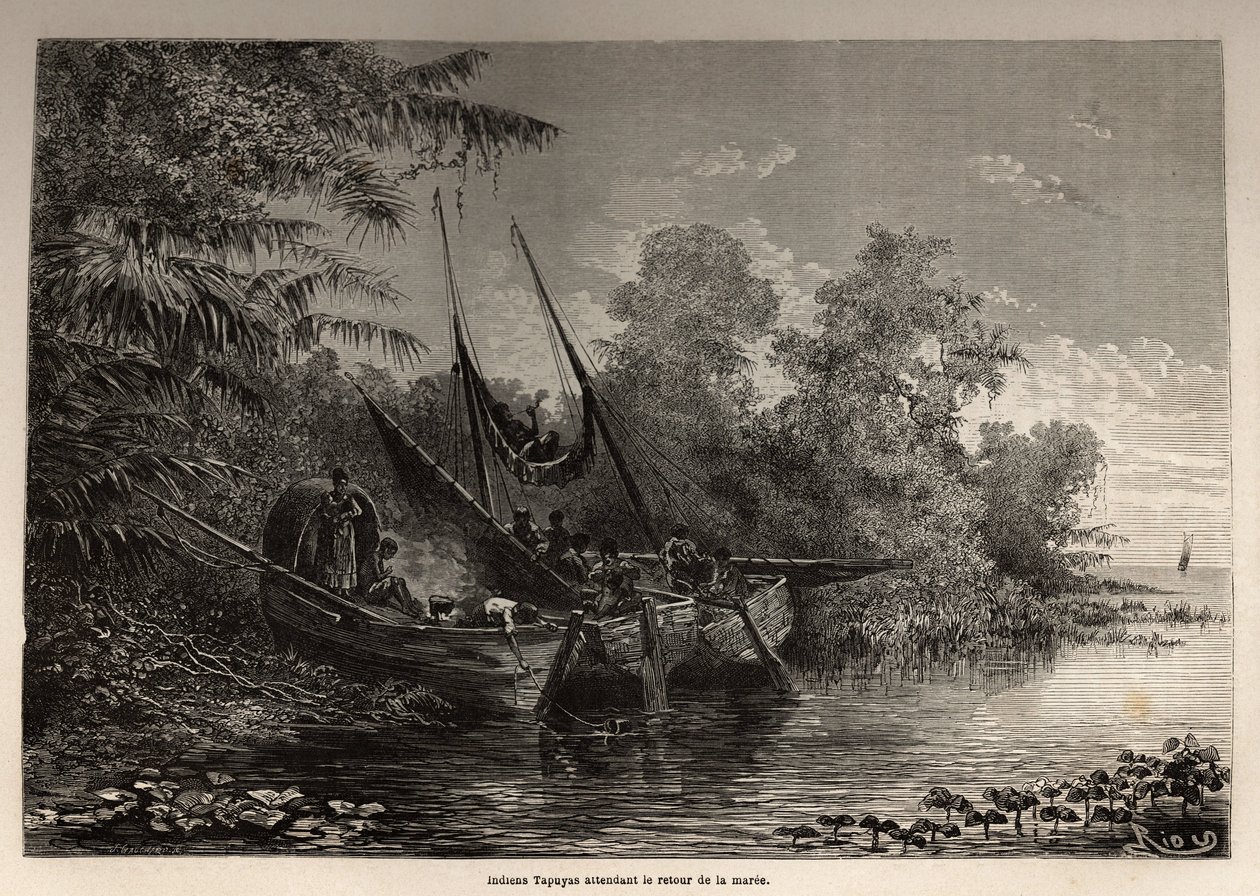 Indios Tapuyas (Brasil) están atrapados en sus botes, esperando el regreso de la marea de Unknown artist