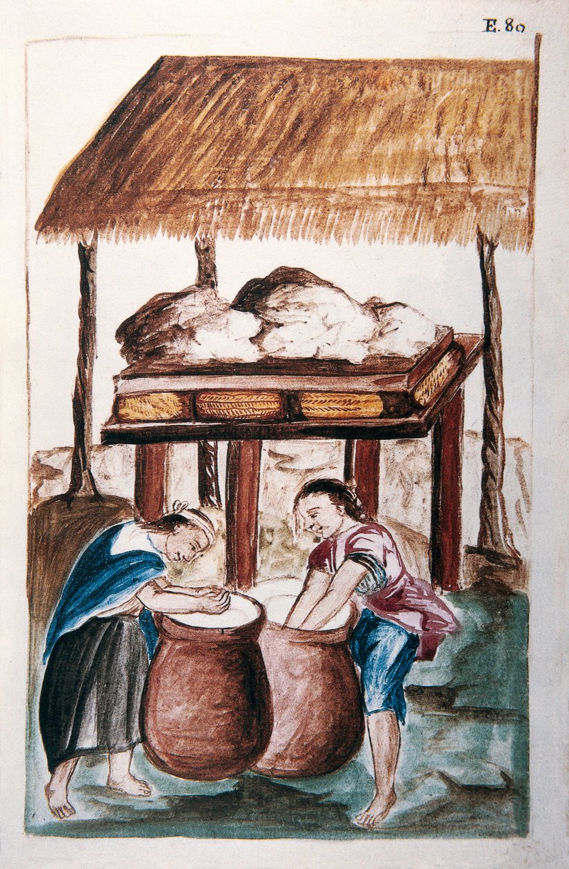 Indios haciendo queso, del libro "Trujillo del Perú" o "Códice Martínez Compañón", por Baltazar Martínez Compañón y Bujanda, obispo de Trujillo (1782-1785) de Unknown artist