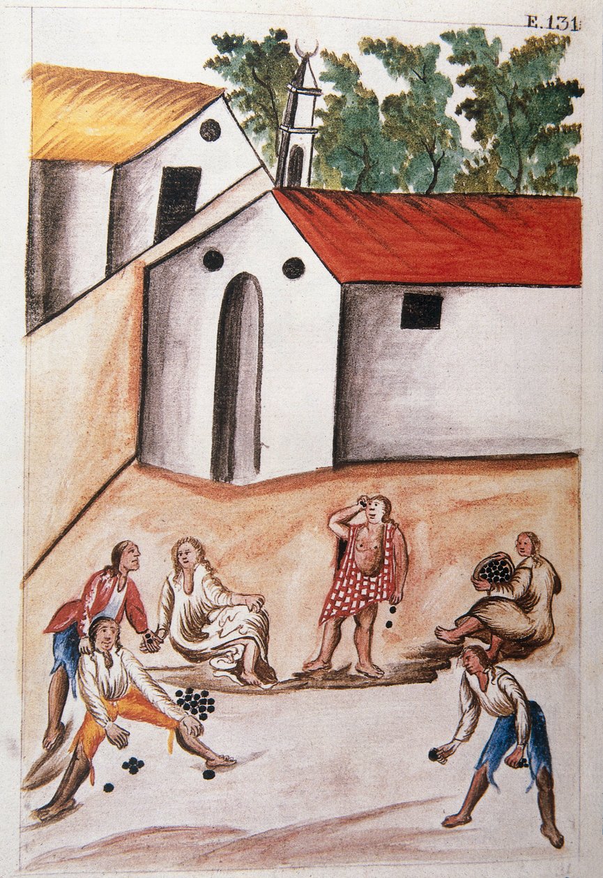 Indios jugando al juego de los choloques, del libro "Trujillo del Perú" o "Códice Martínez Compañón", por Baltazar Martínez Compañón y Bujanda, obispo de Trujillo (1782-1785) de Unknown artist