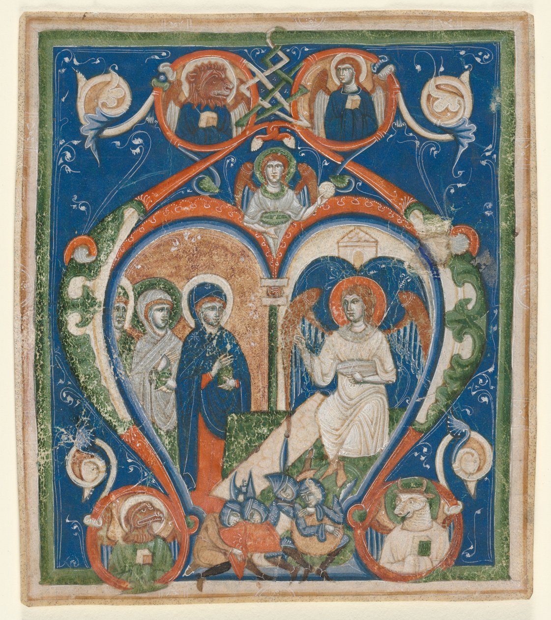 Inicial A [ngelus Domini descendit] de un antifonario: Las Tres Marías en el Sepulcro de Unknown artist