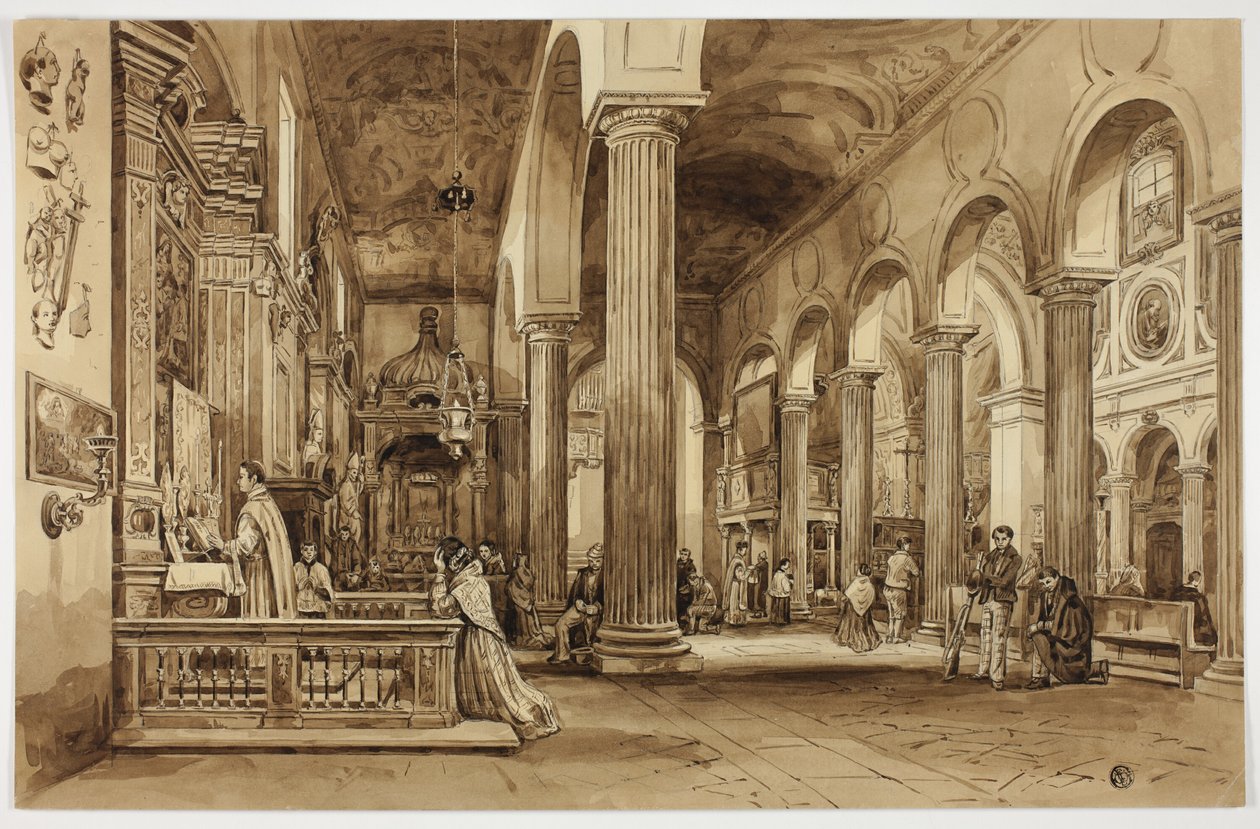 Interior de una catedral en el sur de Italia de Unknown artist