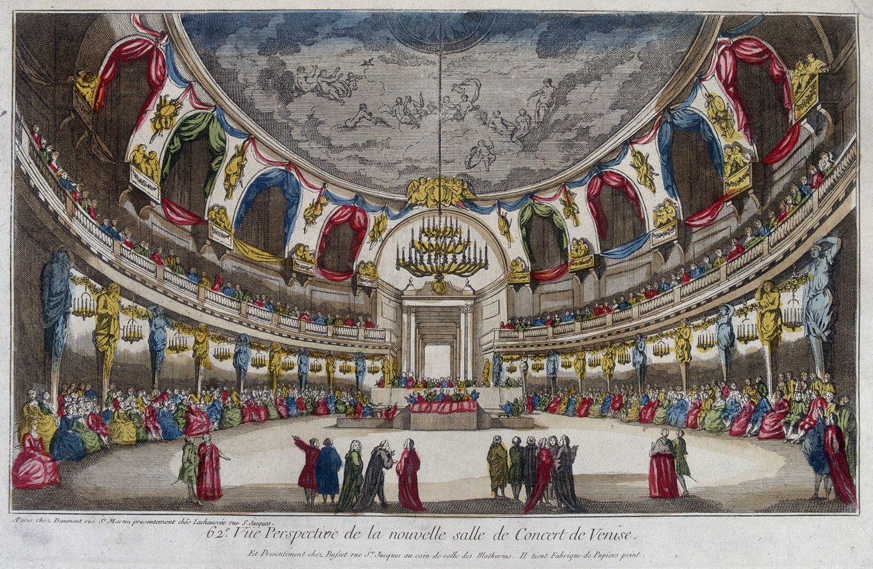 Interior de una sala de conciertos en Venecia. Grabado del siglo XVIII. de Unknown artist