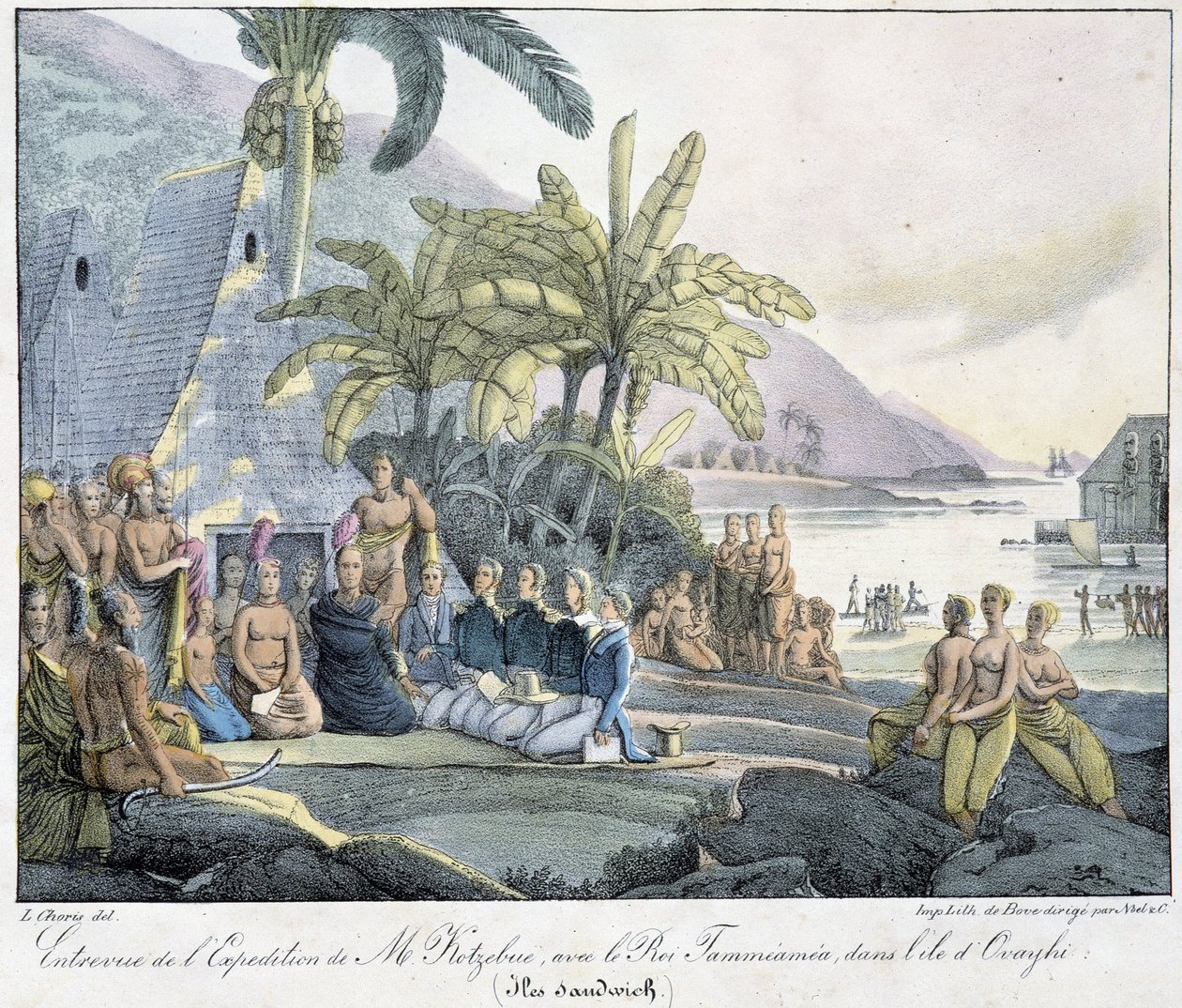 Entrevista de la Expedición del Sr. Kotzebue con el Rey Tammeamea en la Isla Ovayhi. (Islas Sandwich) de Unknown artist