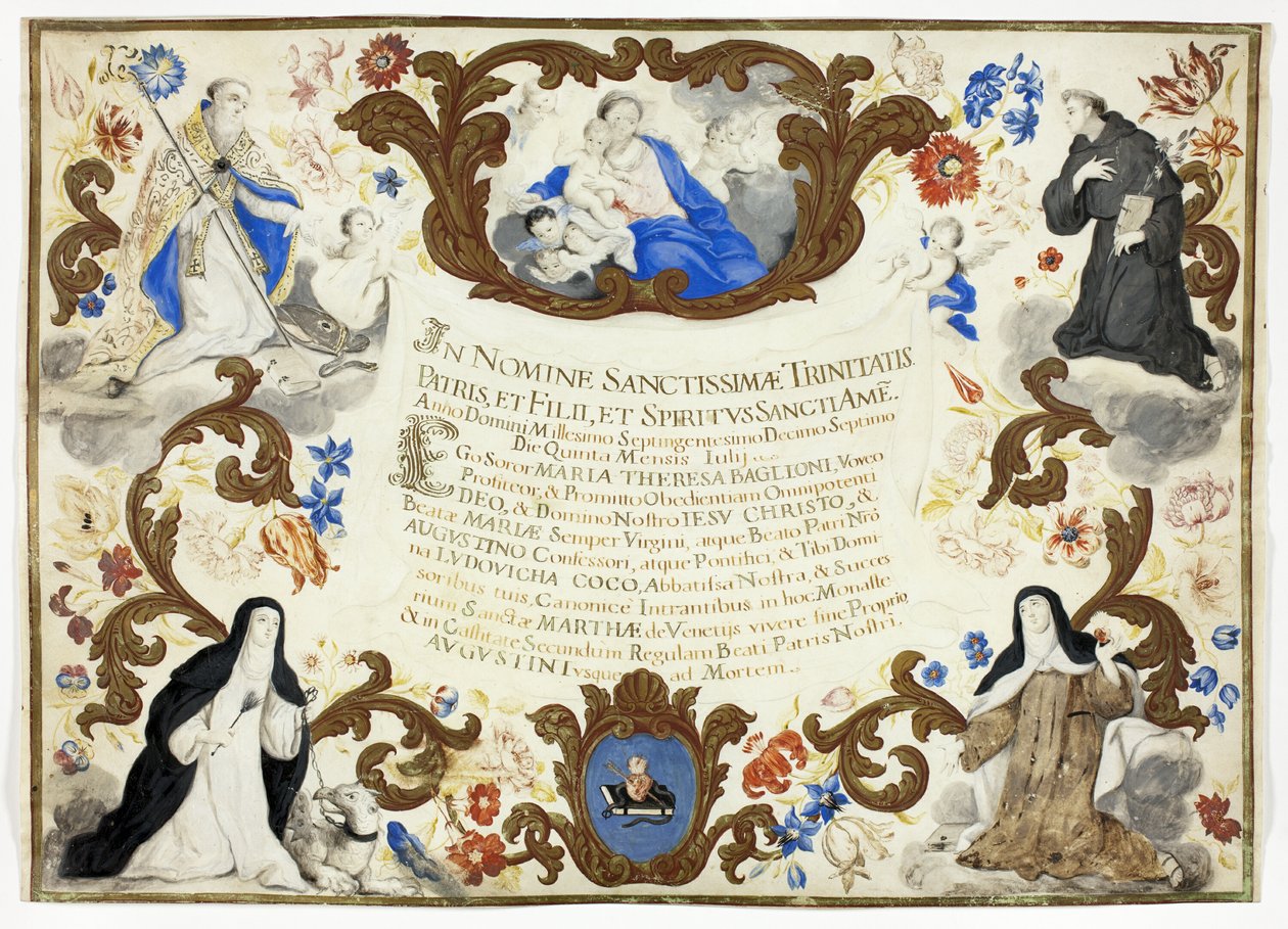 Certificado de investidura de la hermana María Teresa Baglioni de Unknown artist