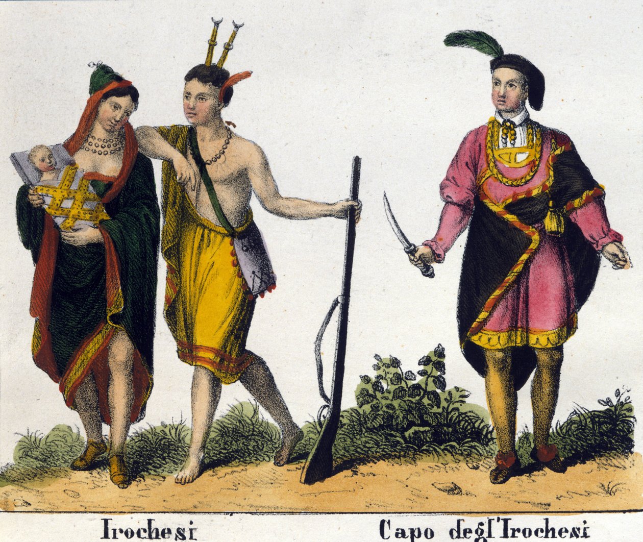 Indios iroqueses de los Estados Unidos de América. Litografía de principios del siglo XIX de Unknown artist