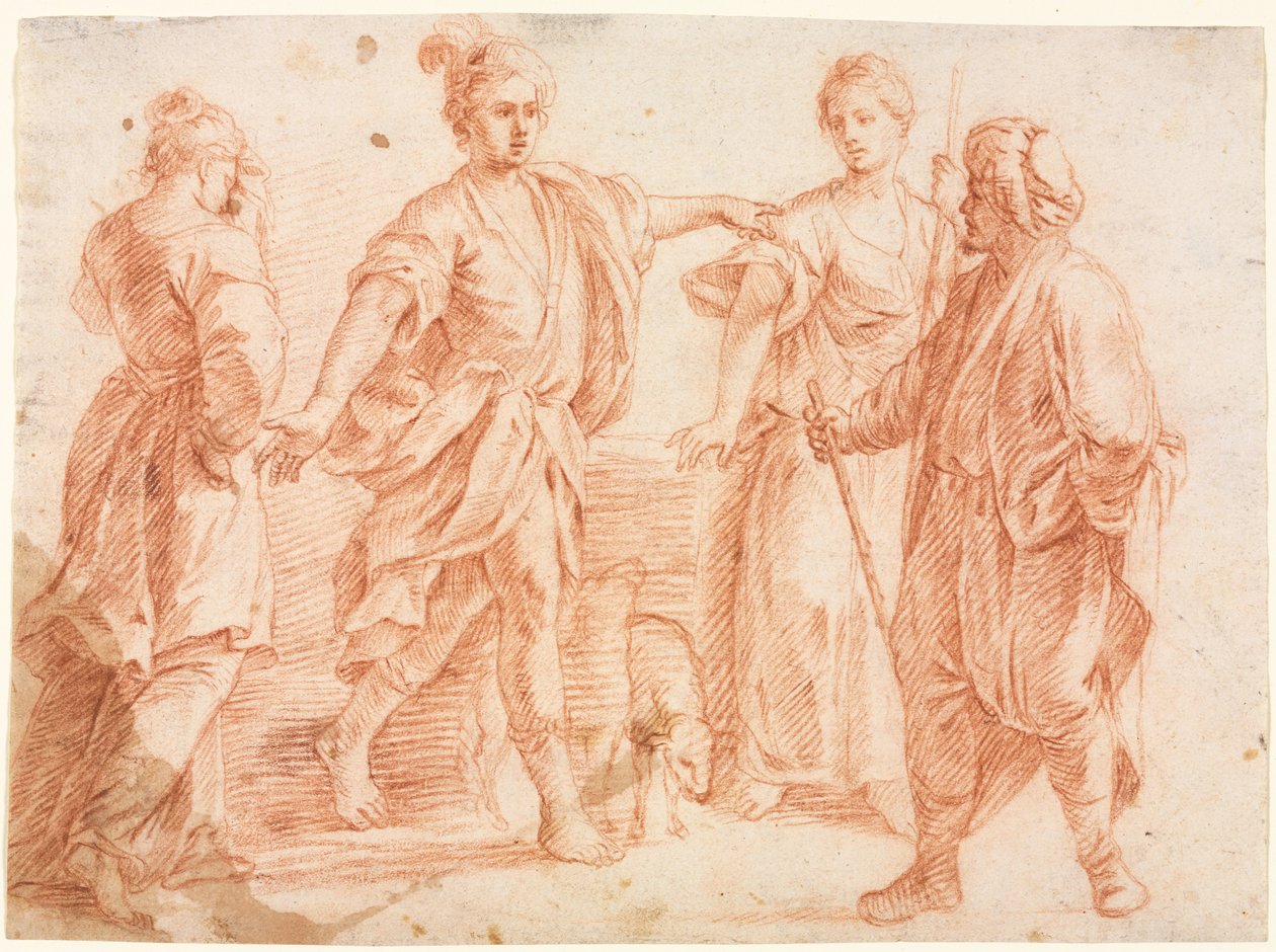 Jacob y Labán con Raquel y Lea (recto) de Unknown artist
