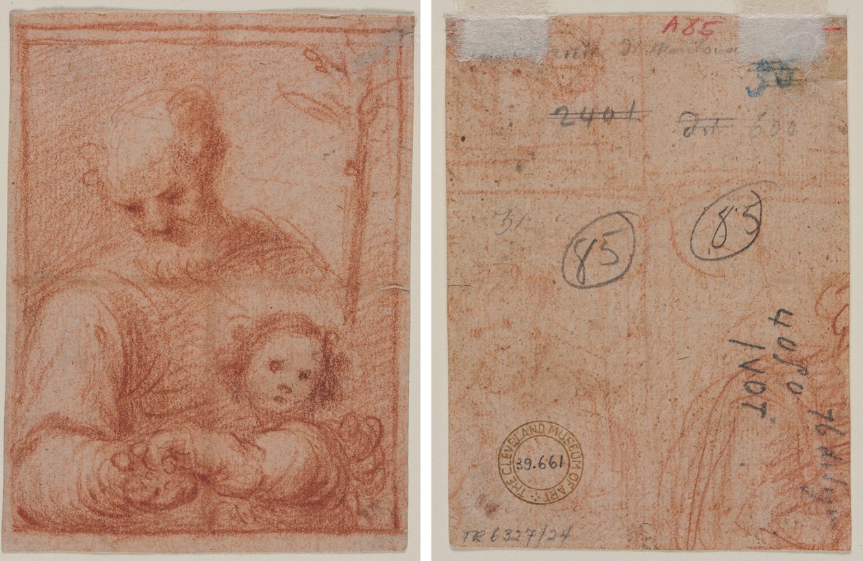 José y el niño (recto); Fragmento de dos figuras (verso) de Unknown artist