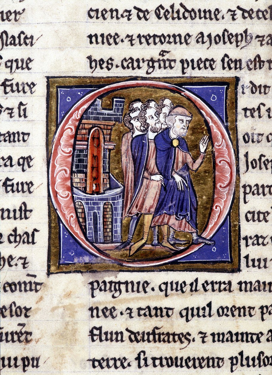 José de Arimatea y su séquito. Manuscrito: Conquista del Santo Grial, escrito 717 años después de la pasión de nuestro señor. Biblioteca municipal de Rennes, ms. 255 (Colección de novelas de la Mesa Redonda); París de Unknown artist