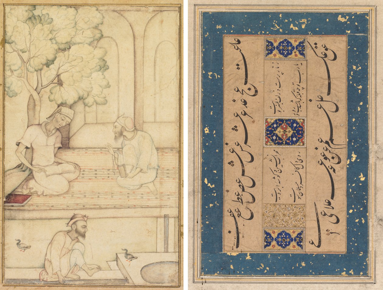 Kabir y dos seguidores en una terraza (anverso); Caligrafía (verso) de Unknown artist