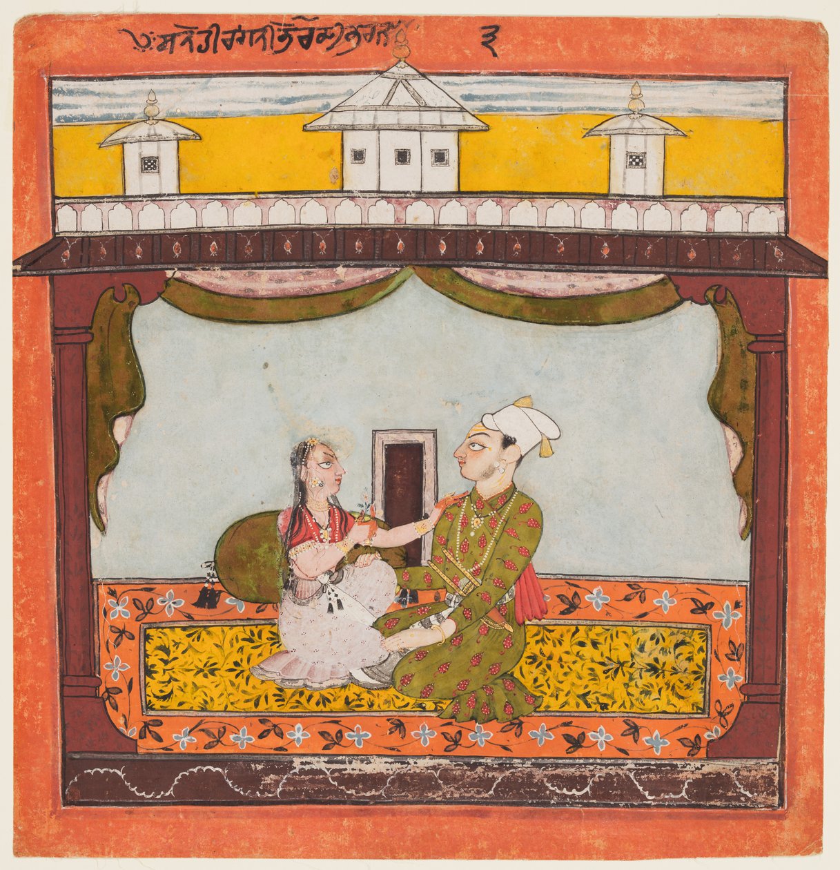 Rey y Reina en Zenana: Sandehi Ragini, Esposa de Bhairava, del “Segundo Basohli Ragamala" de Unknown artist