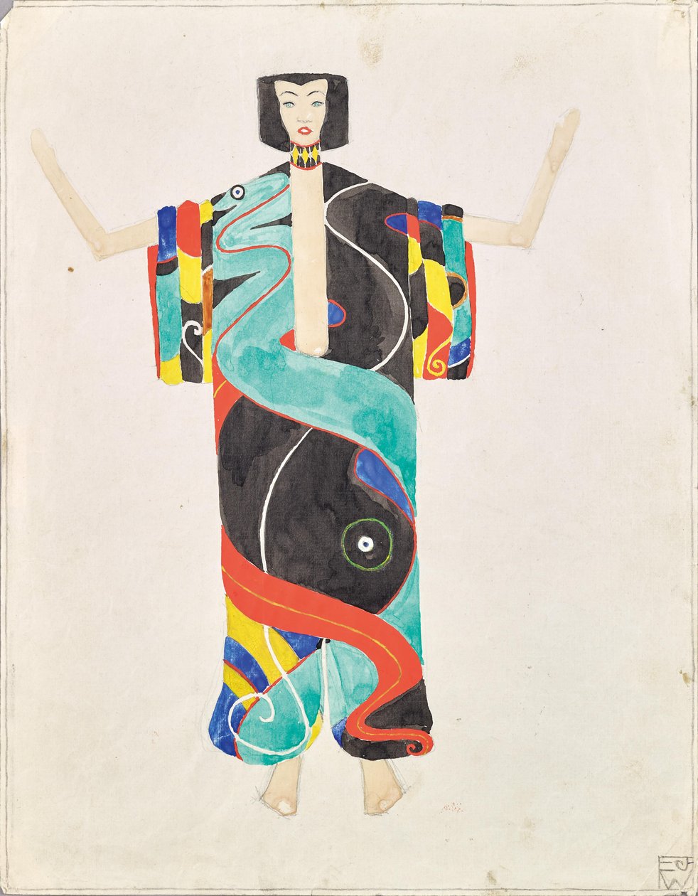 Estudio de vestuario en kimono pantalón para la representación de "Der Mantel der Liebe" de Julius Bittner en el teatro del jardín de la Exposición Internacional de Arte, Viena 1909. de Unknown artist