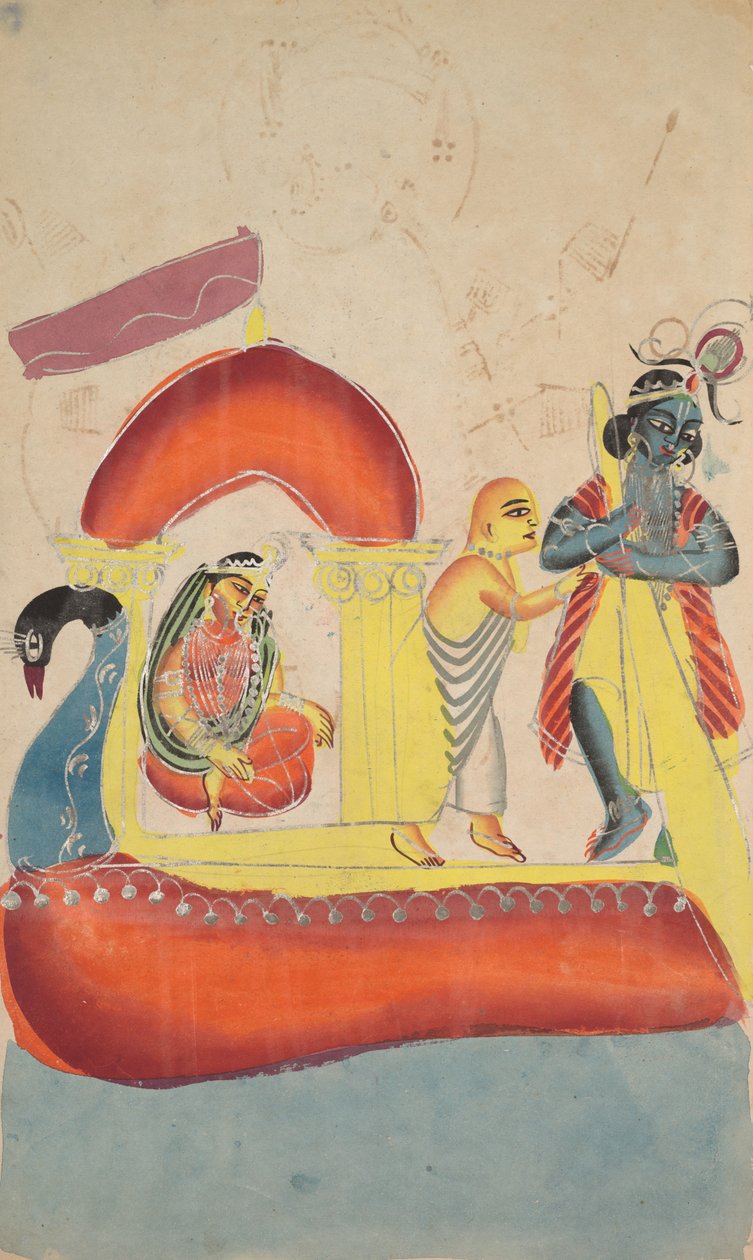 Krishna Ferrying Radha Across the Yamuna River (recto) de Unknown artist
