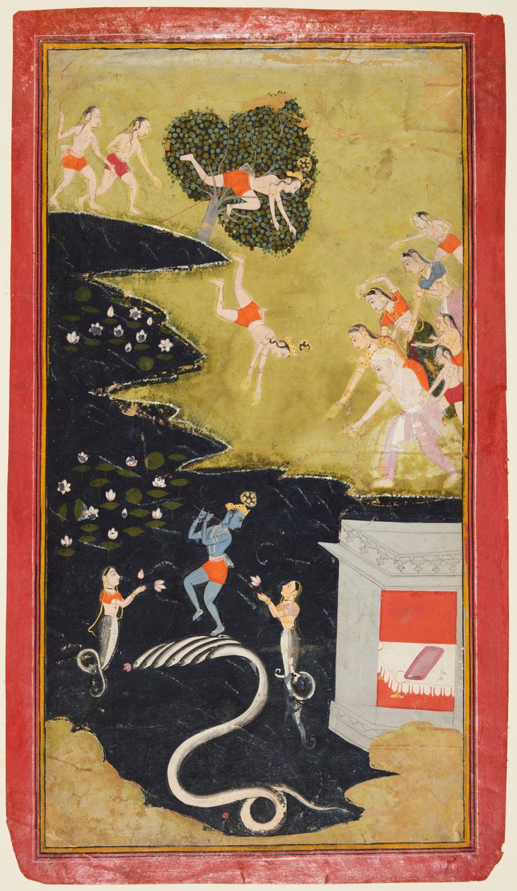 Krishna sofoca a la serpiente Kalia, de un Bhagavata Purana de Unknown artist