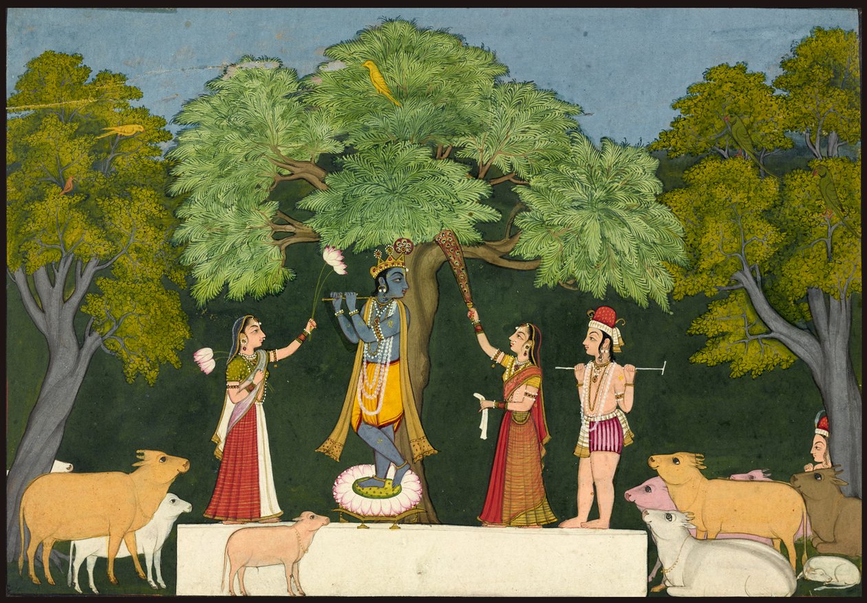 Krishna entretiene a sus compañeros de Unknown artist