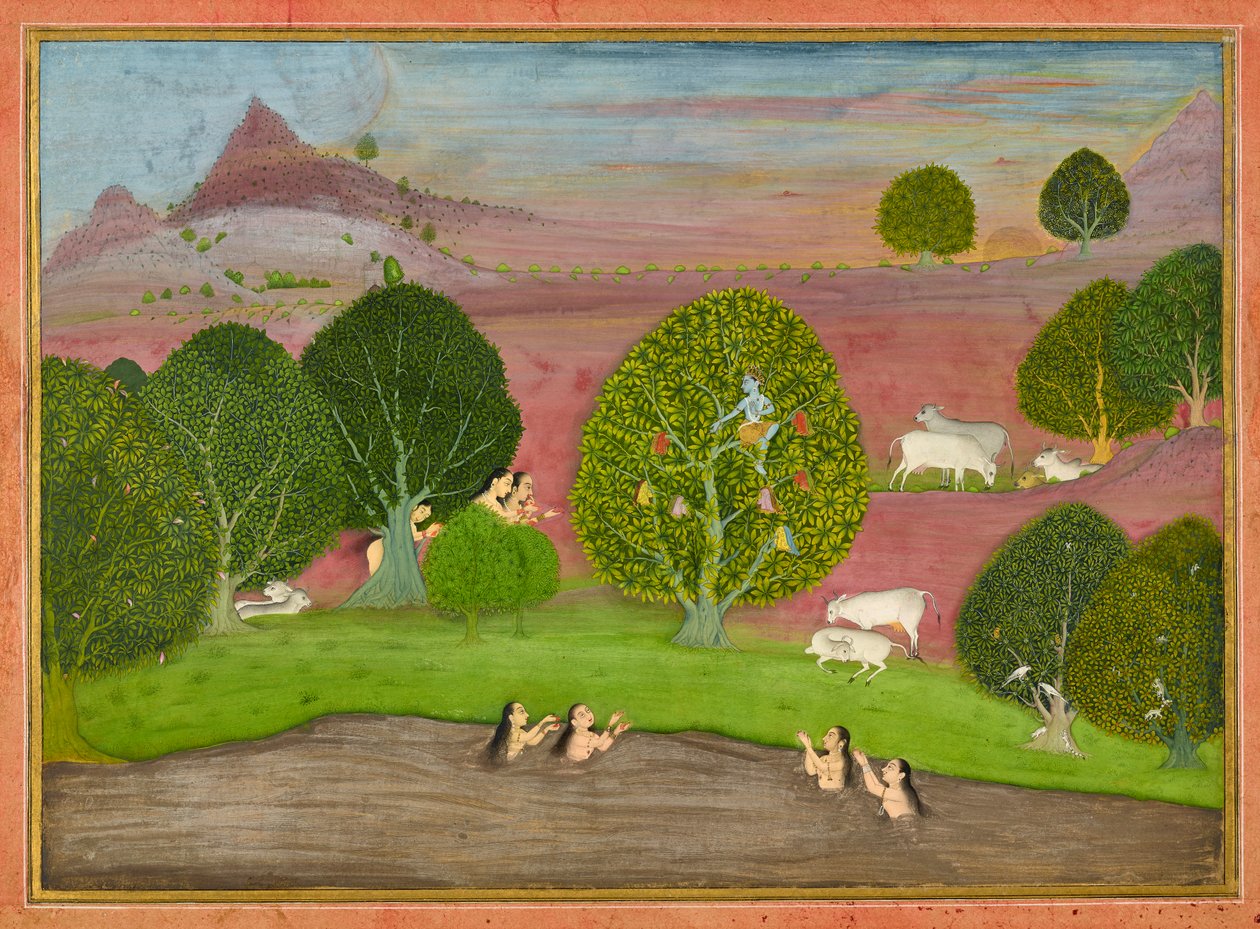 Krishna roba la ropa de las gopis, folio de un Bhagavata Purana de Unknown artist