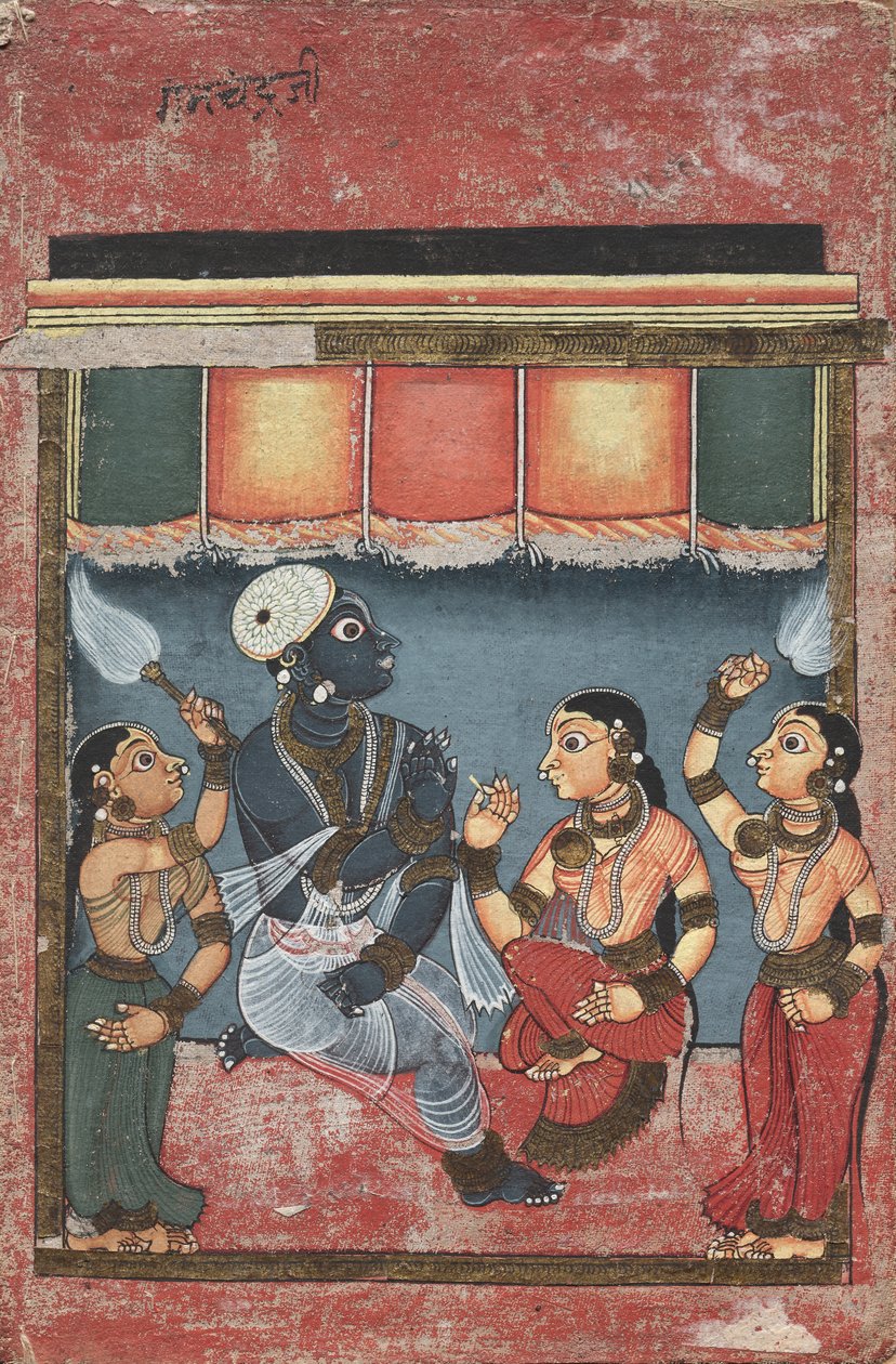 Krishna with Radha and Two Attendants (recto) de Unknown artist
