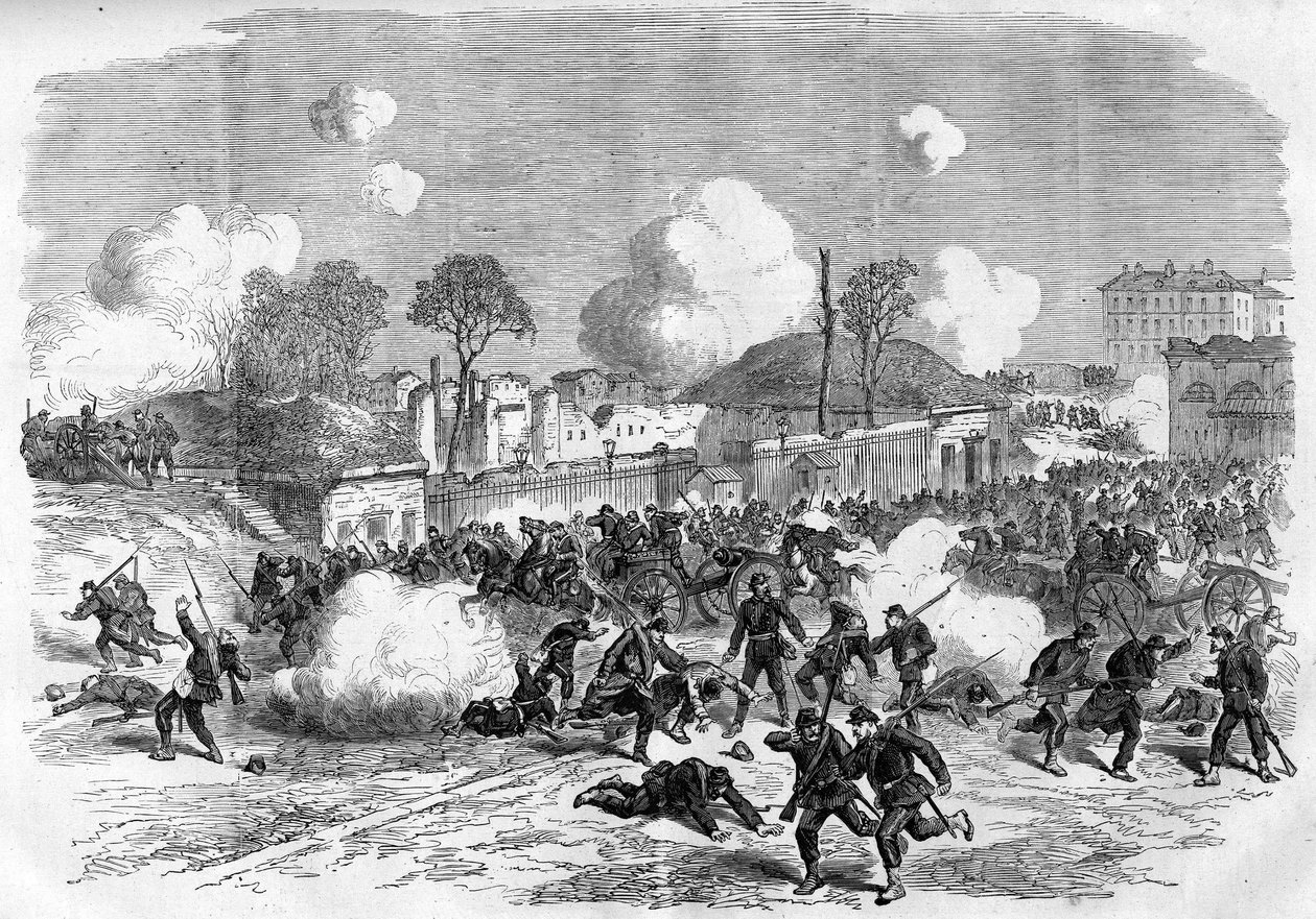 La Comuna de París en 1871. Defensa de Porte Maillot por los federados (comuneros). de Unknown artist