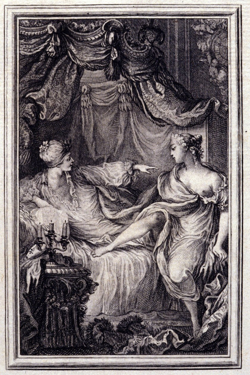 La cortesana enamorada - en "Cuentos y nuevas en verso" de Jean La Fontaine. 1762 de Unknown artist