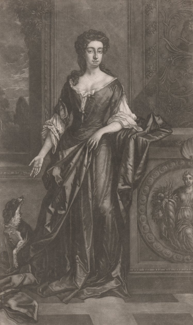 Dama (con perro, apoyada en pedestal con bajorrelieve de cornucopia) de Unknown artist