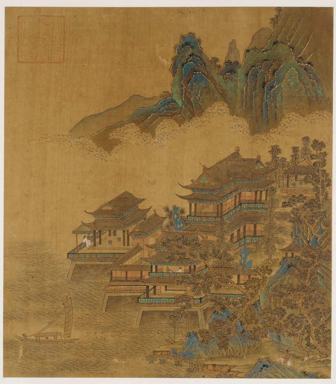 Paisaje: un palacio entre lago y montañas de Unknown artist
