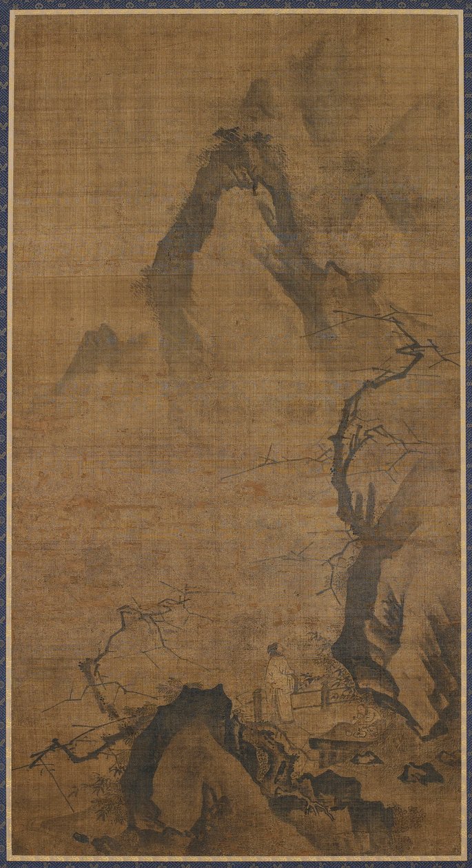 Paisaje: montaña y agua; una figura bajo un ciruelo de Unknown artist