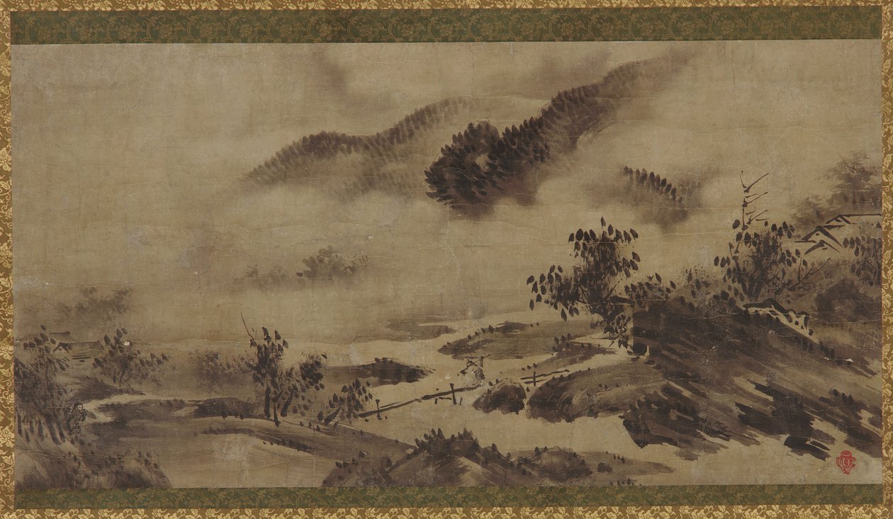 Paisaje: montañas, niebla y arroyo de Unknown artist