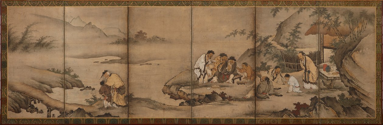 Paisaje: los siete sabios del bosque de bambú de Unknown artist