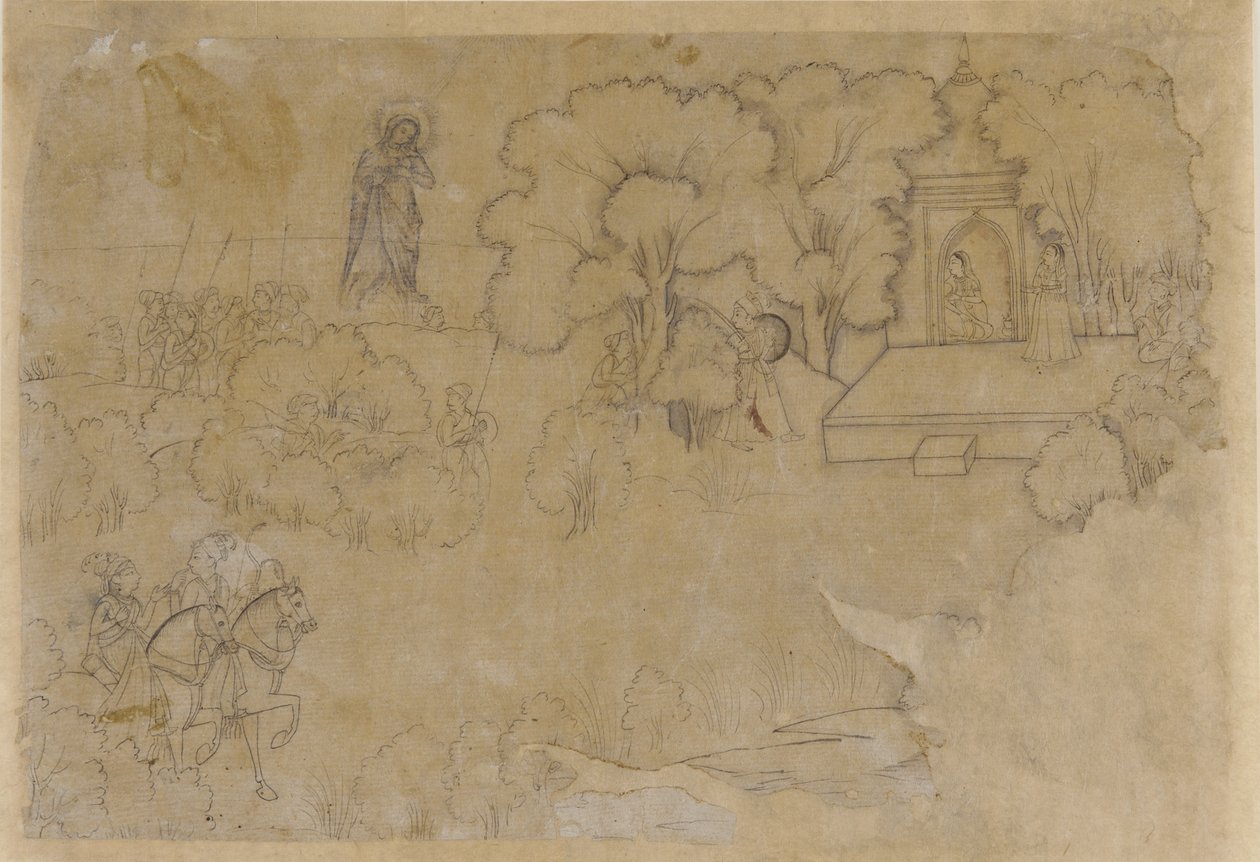 Paisaje con una figura de la Virgen María de Unknown artist