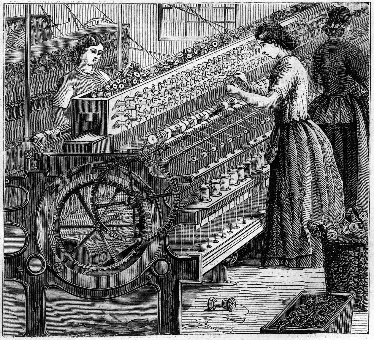 Grandes industrias inglesas: Walter Evans hilado de algodón en Inglaterra en 1863. El retorcido del hilo. de Unknown artist