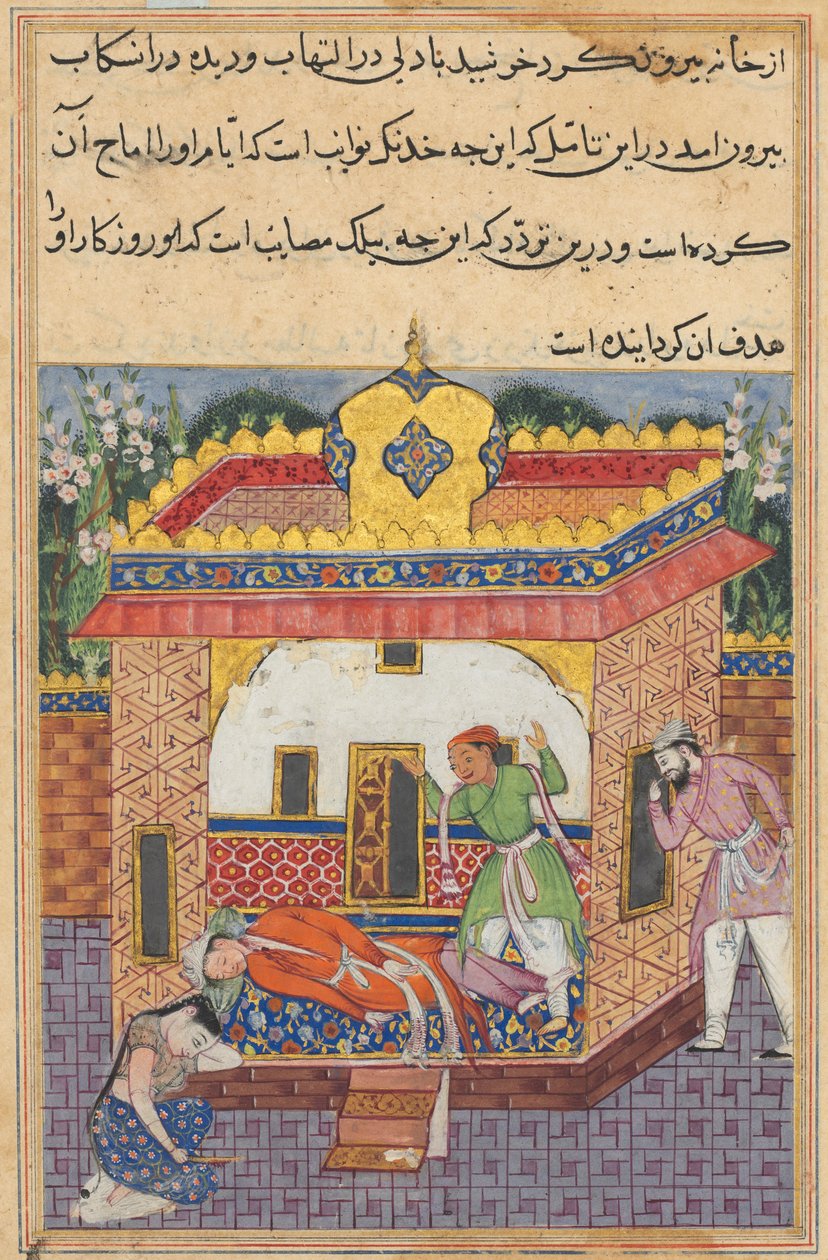 Latif, que ha asesinado a su hermano, acusa falsamente a Khurshid del hecho, de un Tuti-nama (Cuentos de un loro): Trigésima segunda noche de Unknown artist