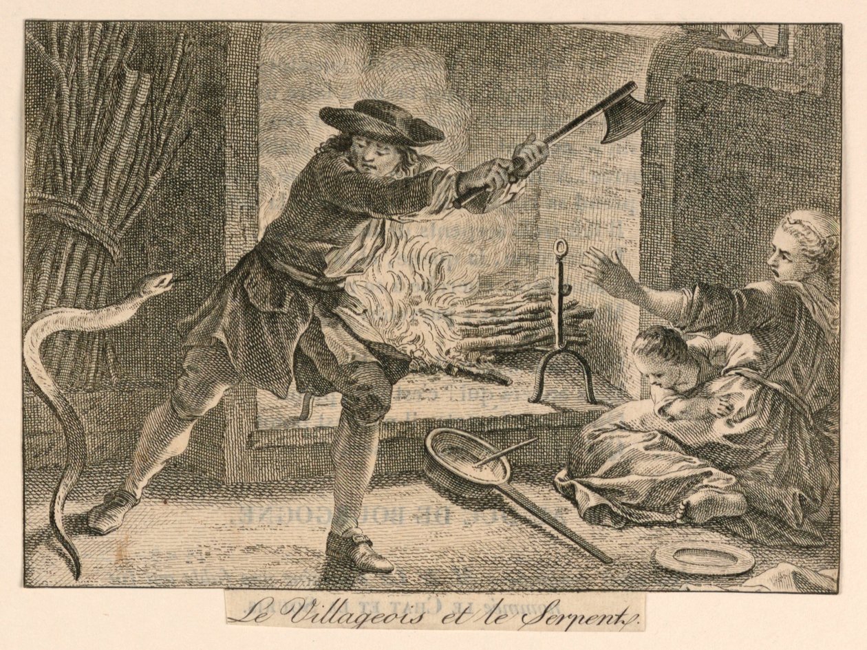 "Le Villageois et le Serpente" de las Fábulas de La Fontaine de Unknown artist
