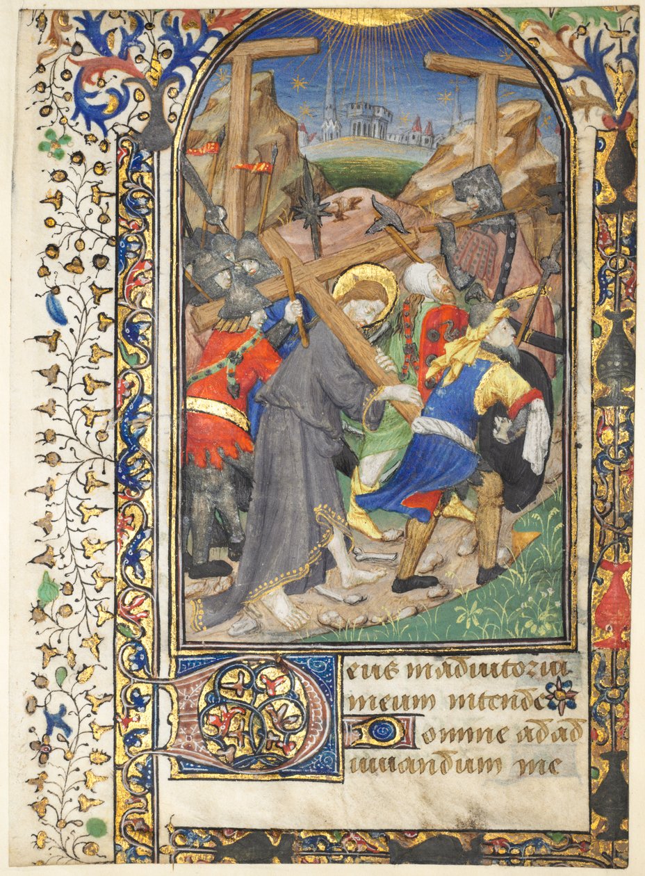 Leaf Excised from the Tarleton Hours:  Christ Carrying the Cross (Terce, Office of the Virgin) de Unknown artist