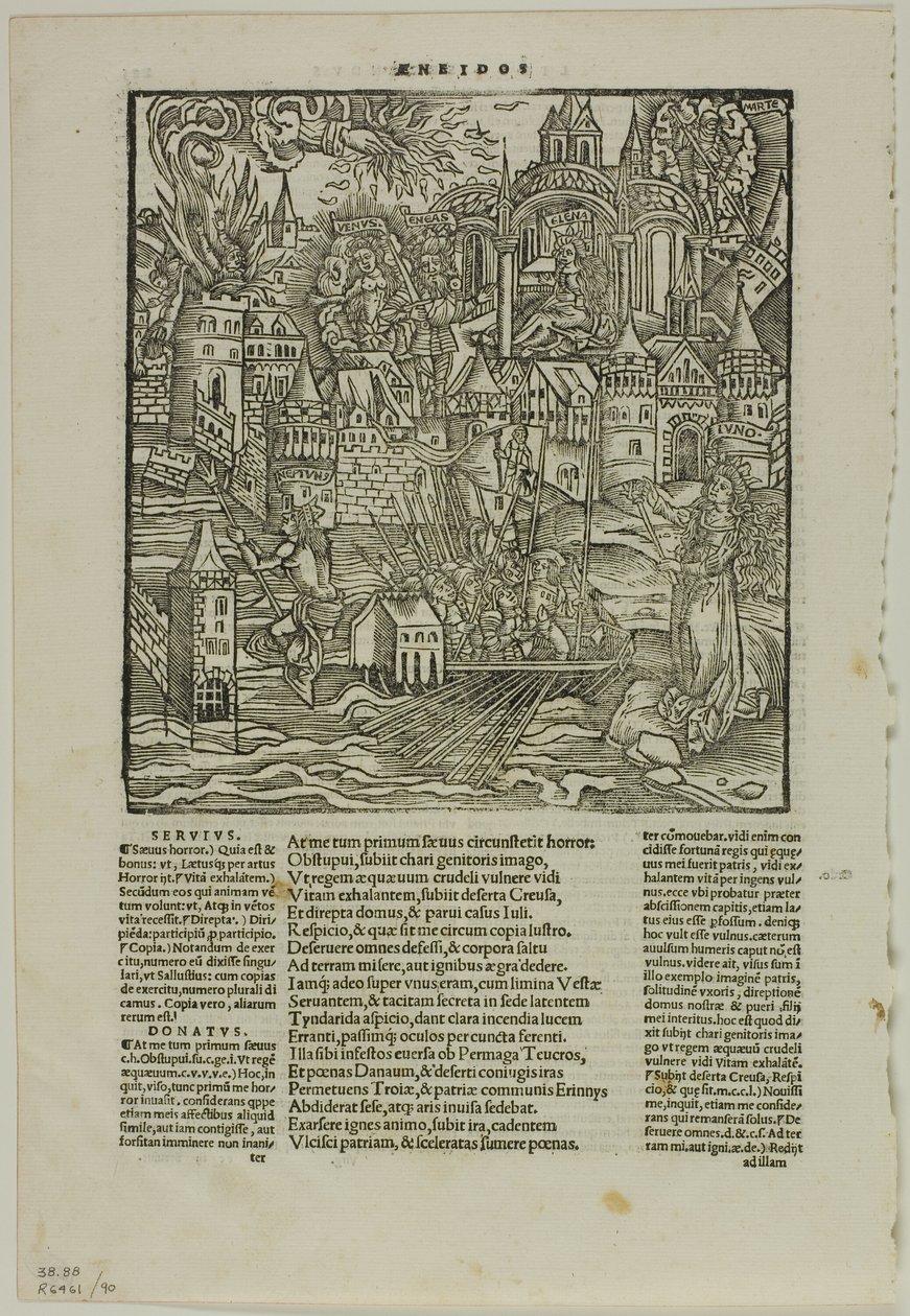 Hoja de la Ópera de Virgilio (después del Virgilio de Estrasburgo, 1502), lámina 90 de Xilografías de libros del siglo XVI de Unknown artist