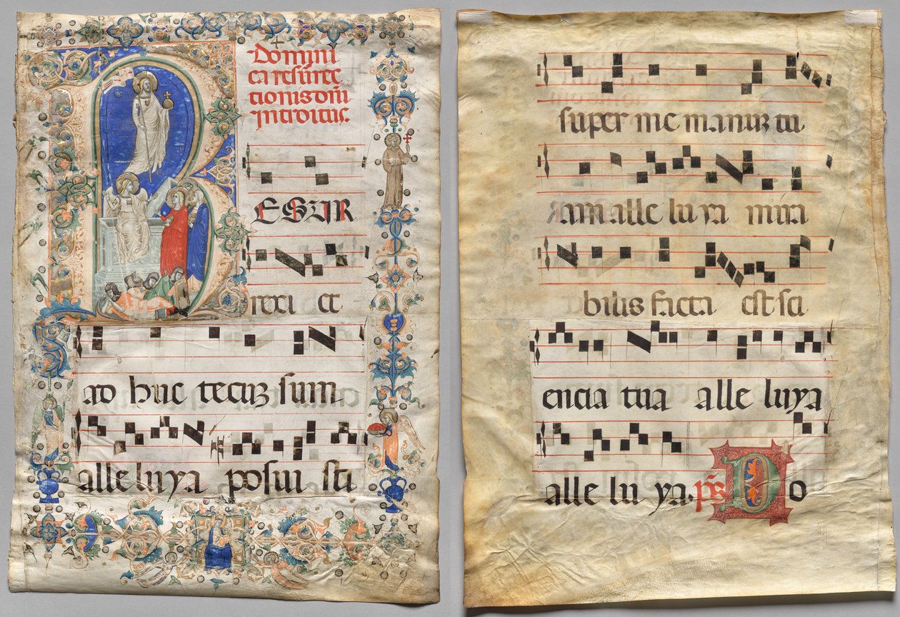 Hoja de un Gradual: Inicial Historiada R: La Resurrección (recto) e Inicial D (verso) de Unknown artist