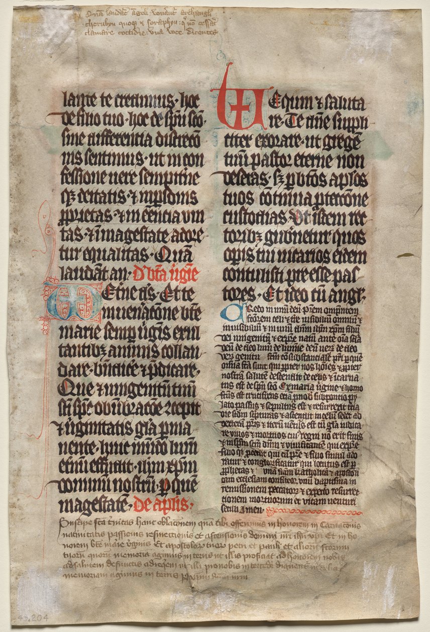 Hoja de un Misal: Texto (verso) de Unknown artist
