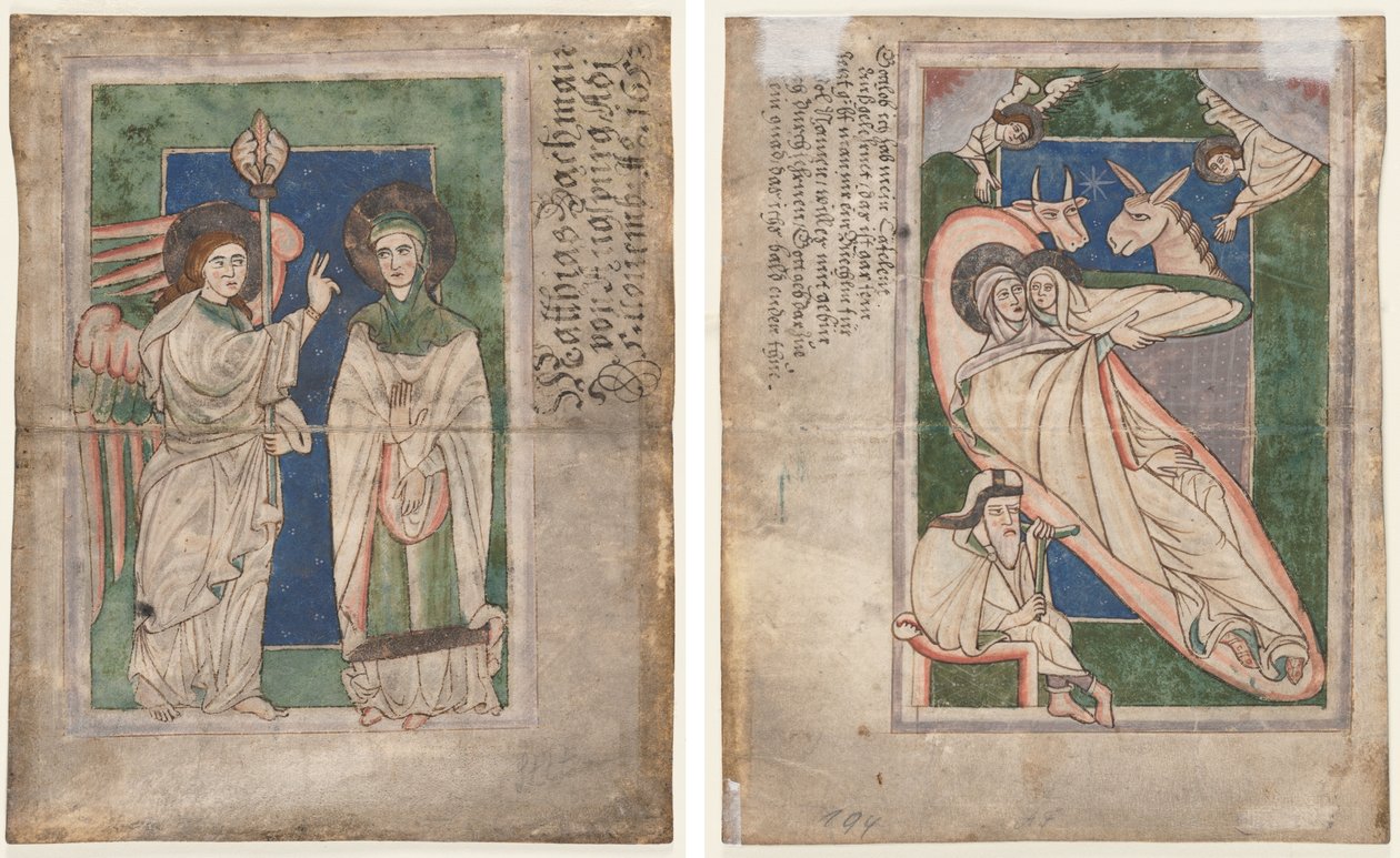 Hoja de un Salterio(?): Anunciación (recto); Natividad (verso) de Unknown artist