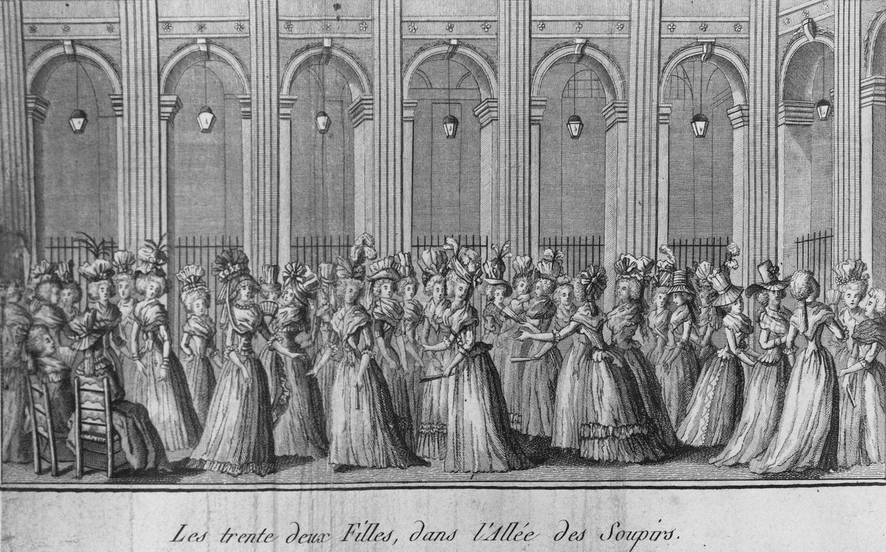 Las treinta y dos chicas en el callejón de los suspiros - en "Las chicas del Palacio Real", frontispicio, volumen I, ed. Londres de Unknown artist