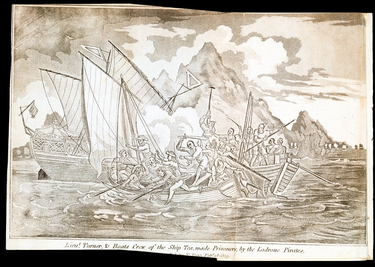 El Teniente Turner, y la Tripulación del Barco Tea, hechos Prisioneros, por los Piratas Ladrones (imprimir) de Unknown artist