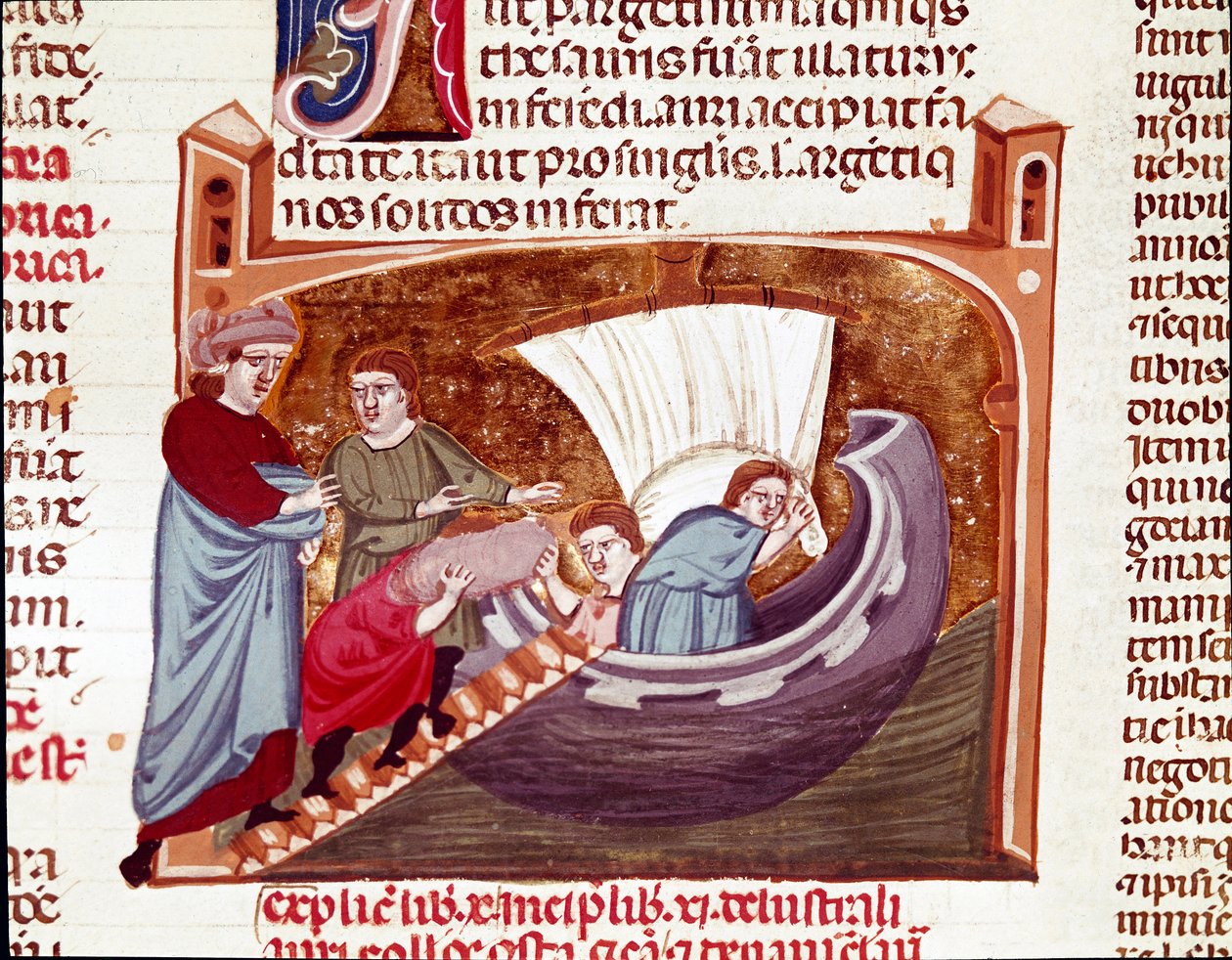Cargando un barco en la época del Emperador Justiniano (Miniatura) de Unknown artist