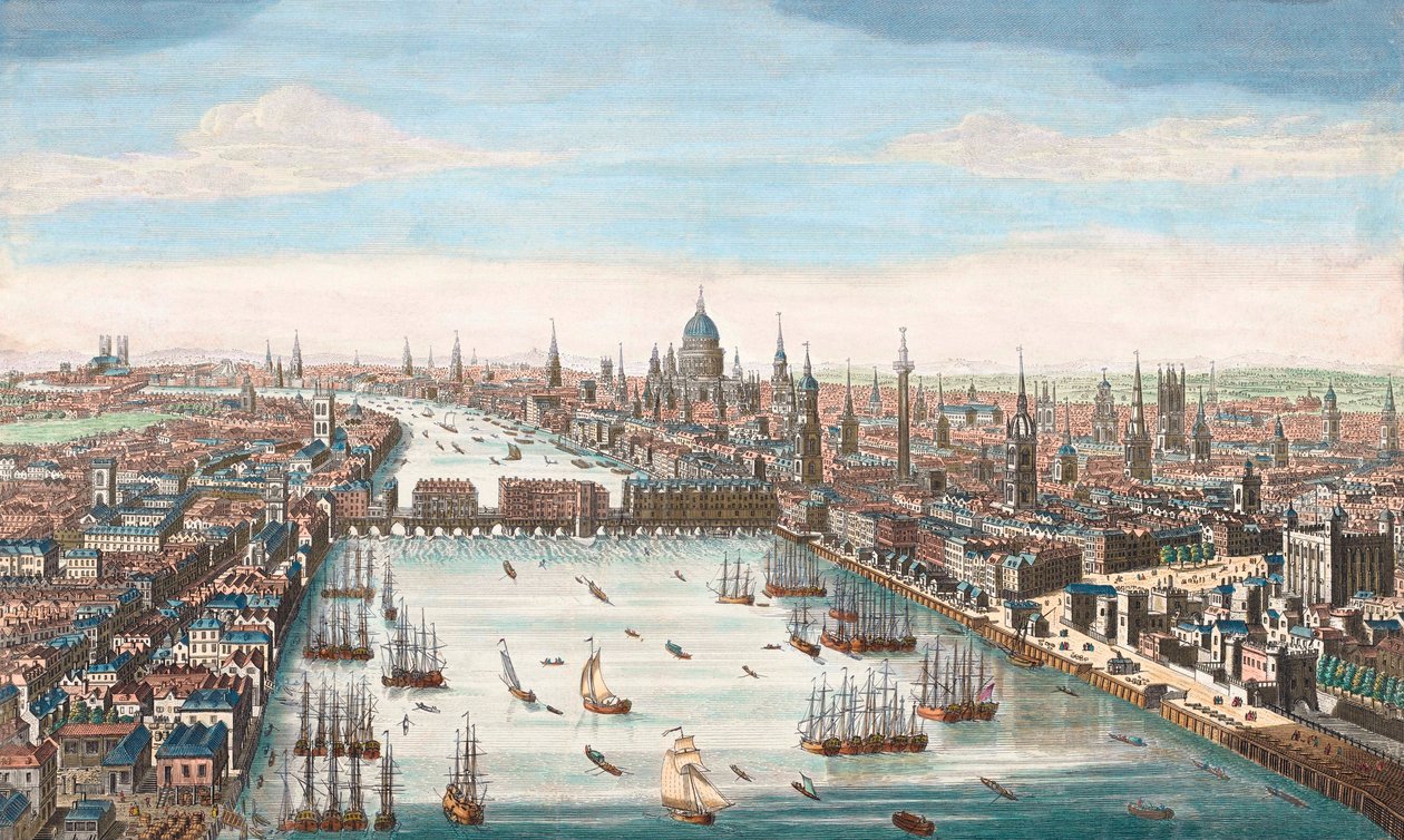 Londres en el siglo XVIII, Vista del río Támesis hacia el Puente de Londres y la Catedral de San Pablo de Unknown artist