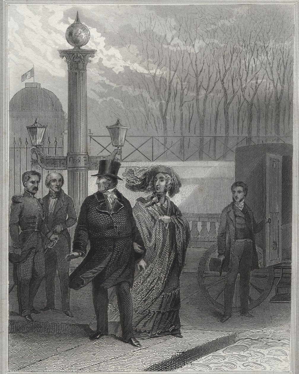 Luis Felipe y su familia fuera del Palacio de las Tullerías - Abdicación de Luis Felipe I, 24 de febrero de 1848 y establecimiento de la Segunda República - Revolución de febrero de 1848. El pueblo asaltó las Tullerías el 24 de febrero de 1848 de Unknown artist