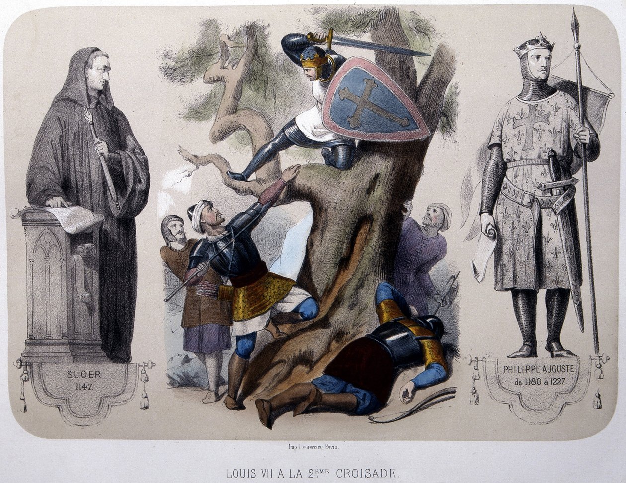 Luis VII lucha contra los sarracenos durante la 2ª cruzada - litografía, finales del siglo XIX de Unknown artist