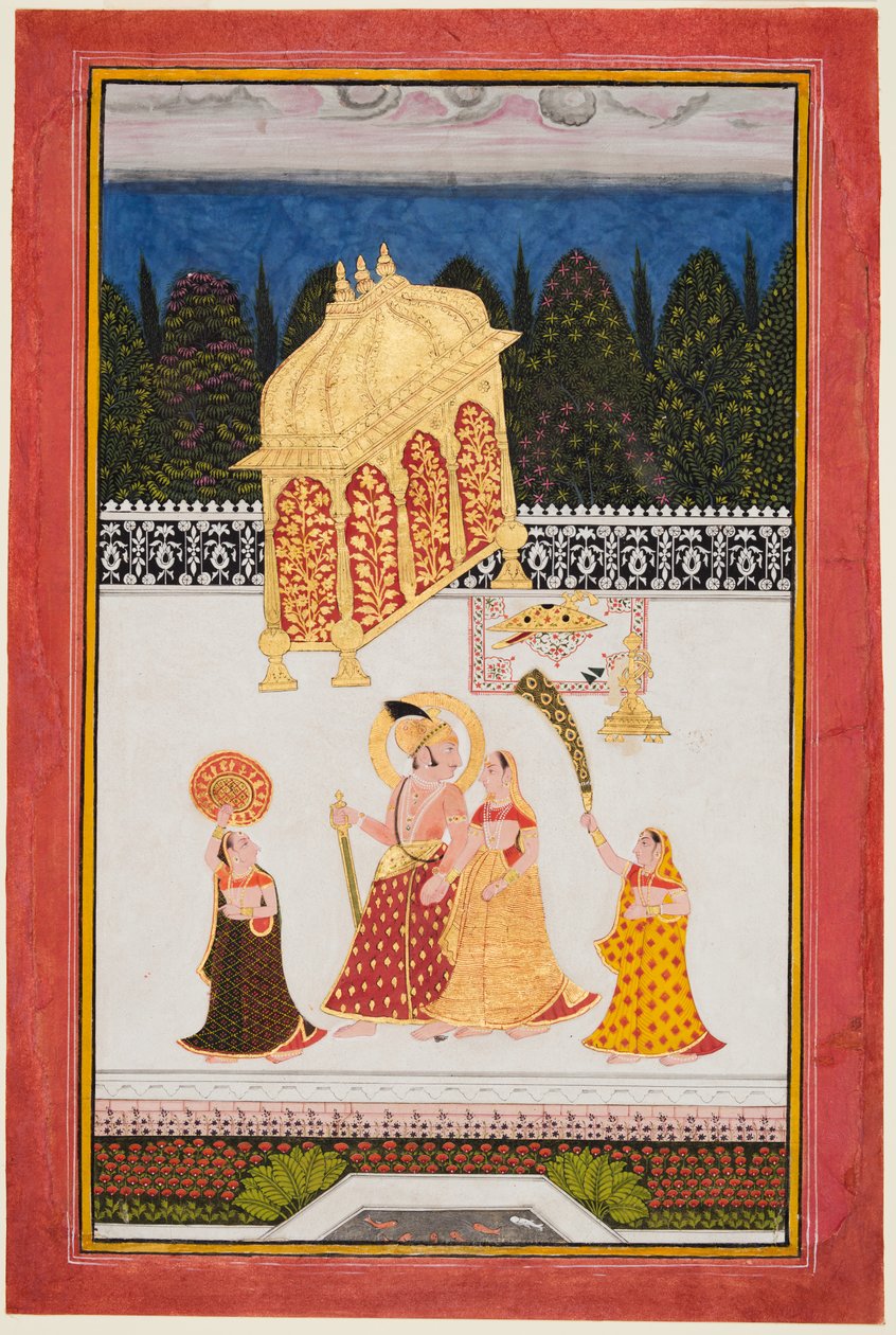Maharana Ari Singh II de Mewar (r. 1761-1773) con su consorte en una terraza de Unknown artist