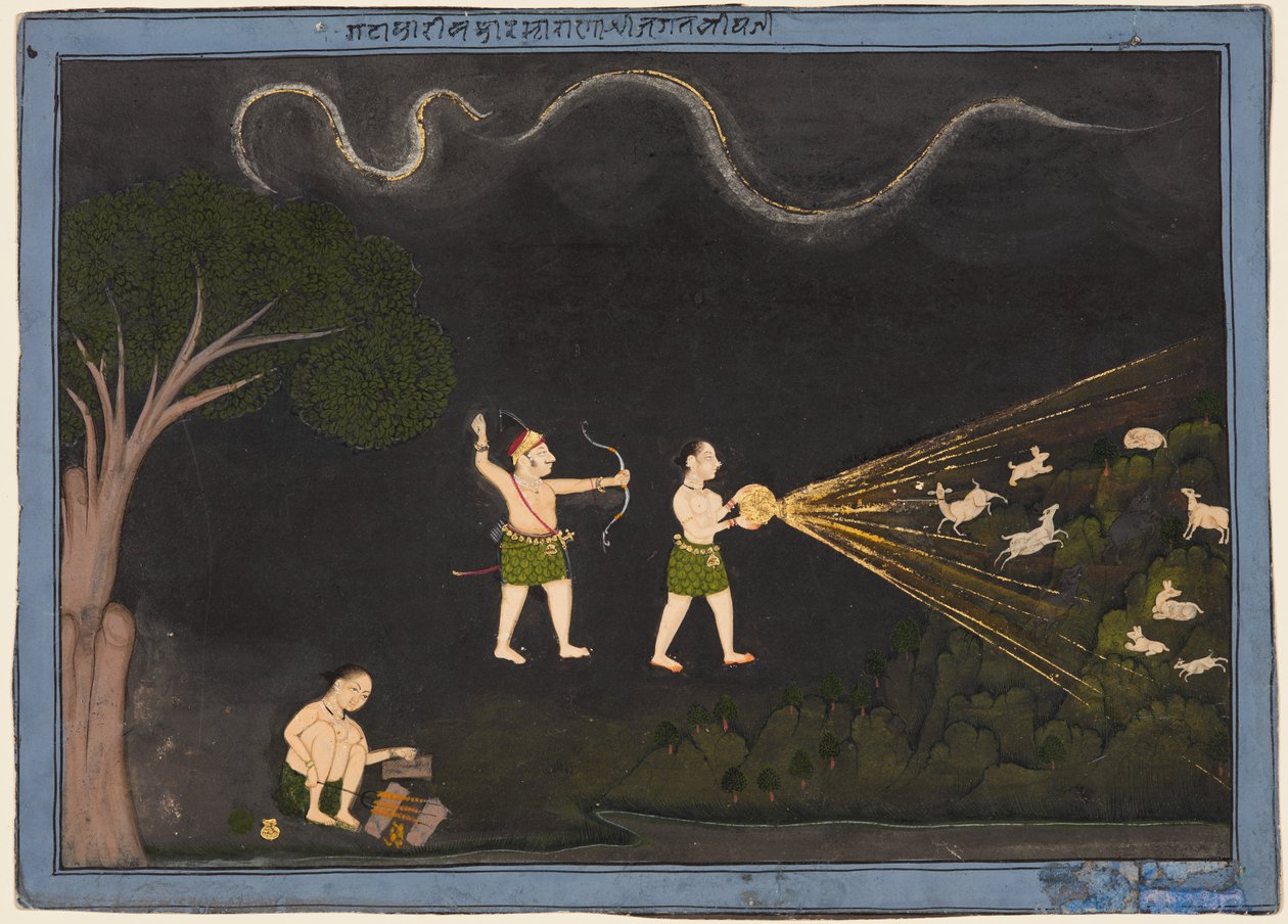 Maharana Jagat Singh II de Mewar (r. 1734-1751) vestido como un Bhil, cazando ciervos de noche de Unknown artist