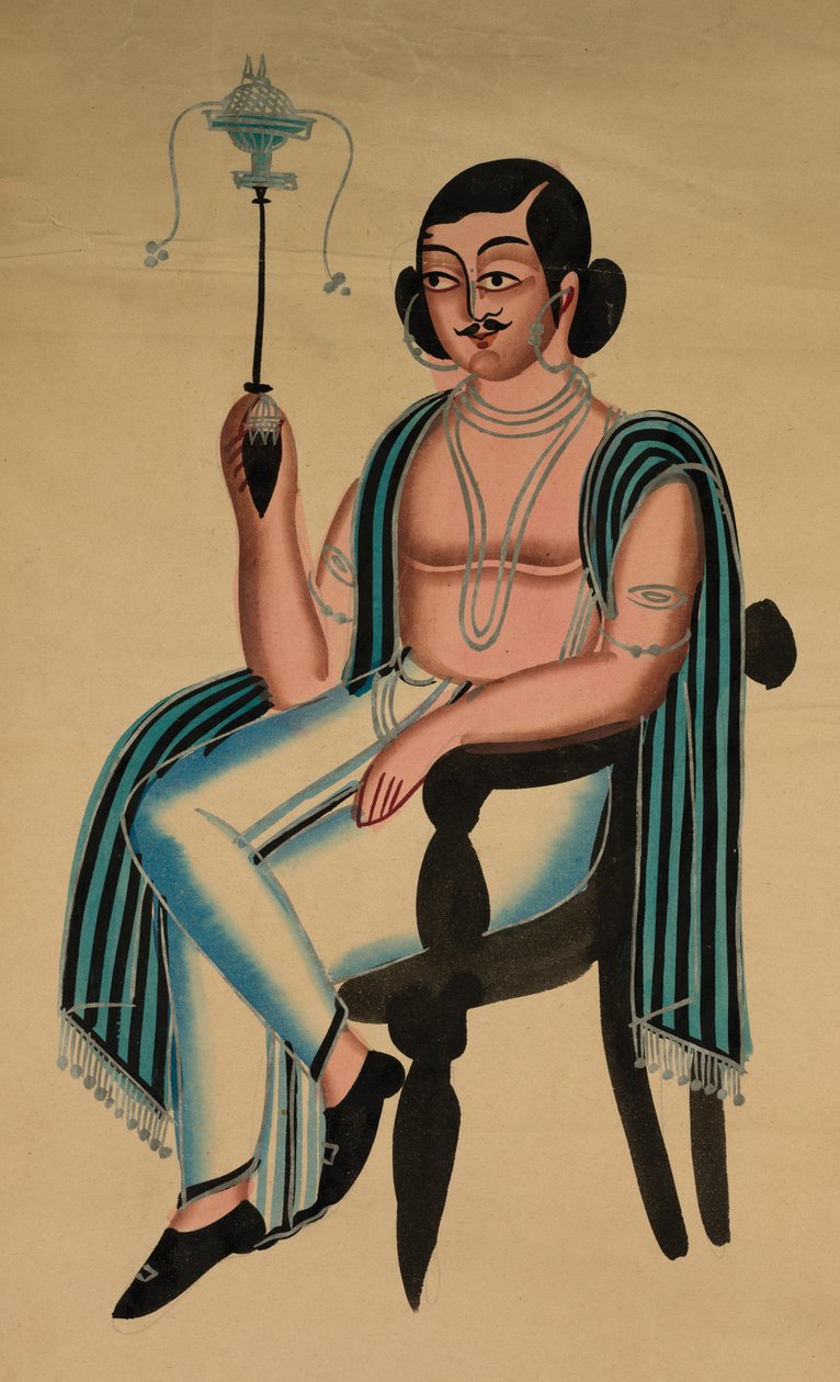 Man Seated in a European Chair Smoking a Margila Pipe de Unknown artist