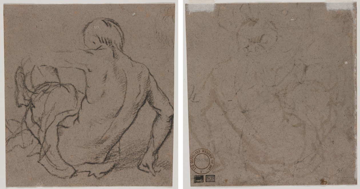 Hombre sentado en el suelo, visto desde atrás (recto); Boceto (verso) de Unknown artist